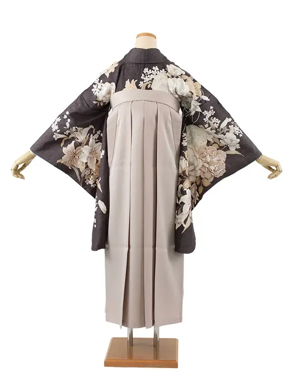 卒業袴レンタル二尺袖 ダークグレー 牡丹 2089