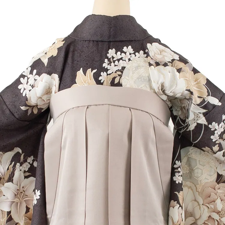 卒業袴レンタル二尺袖 ダークグレー 牡丹 2089