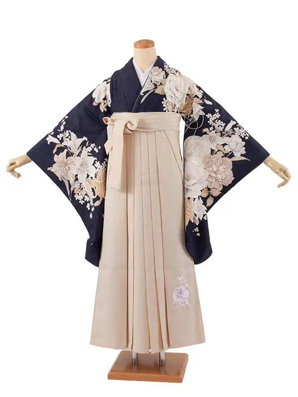 卒業袴レンタル二尺袖 紺地 牡丹 2090