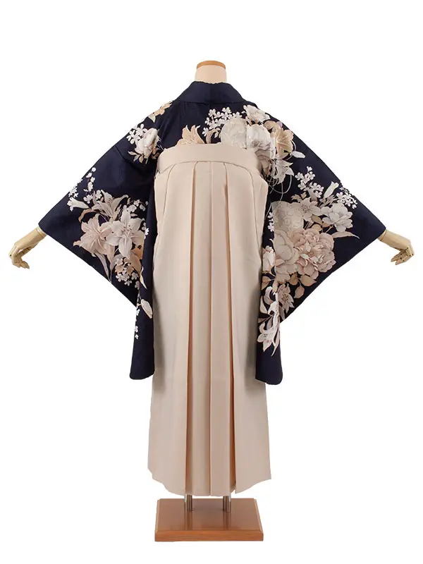 卒業袴レンタル二尺袖 紺地 牡丹 2090