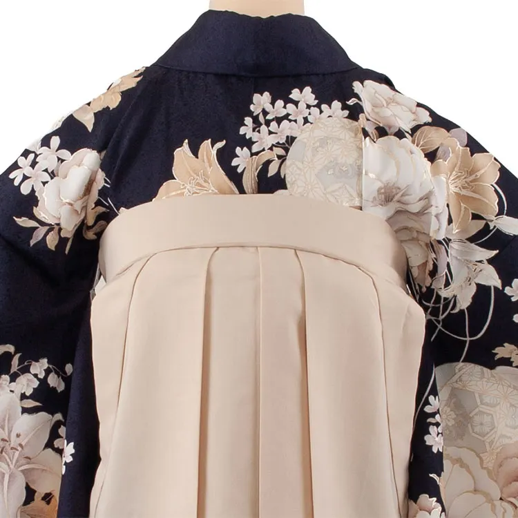 卒業袴レンタル二尺袖 紺地 牡丹 2090