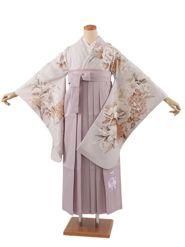 卒業袴レンタル二尺袖 白菫色 牡丹 2091