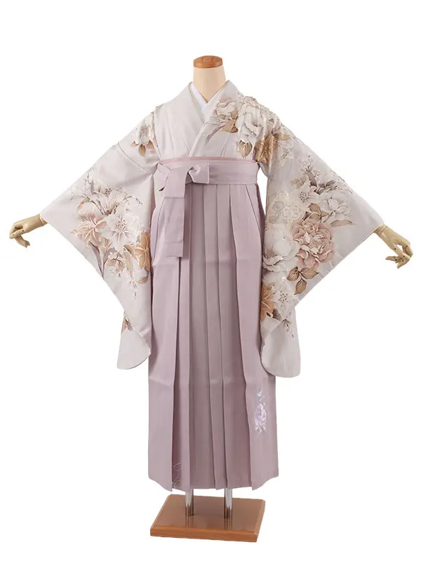 卒業袴レンタル二尺袖 白菫色 牡丹 2091