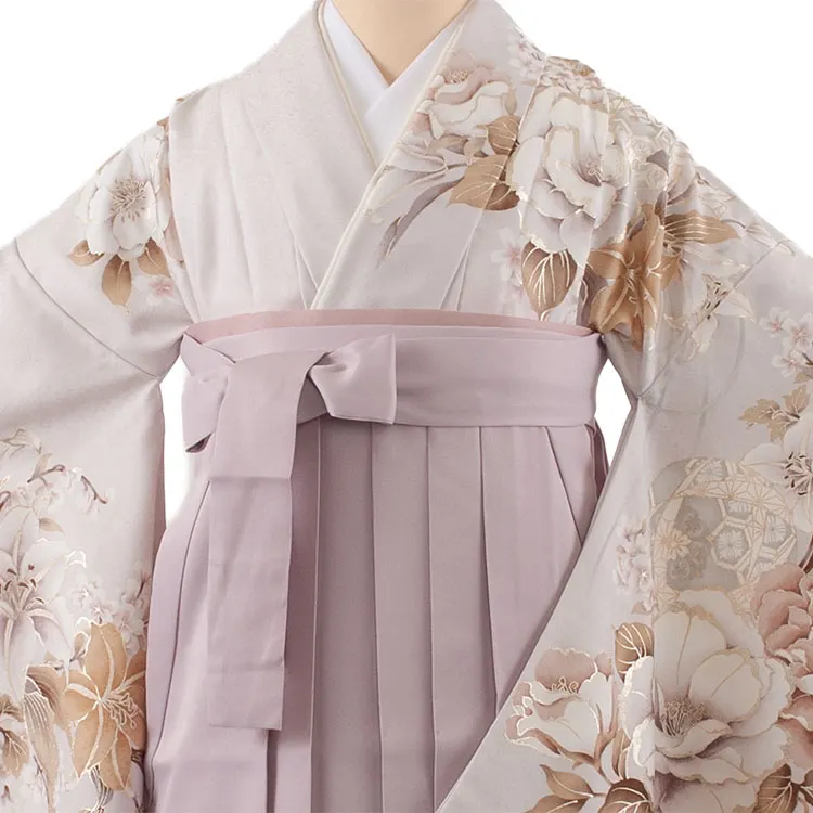 卒業袴レンタル二尺袖 白菫色 牡丹 2091