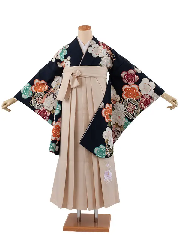 卒業袴レンタル二尺袖 紺地 梅 2092