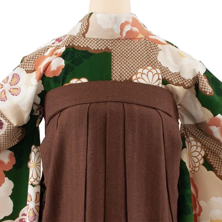 卒業袴レンタル二尺袖 グリーン ねじり梅 椿 2093