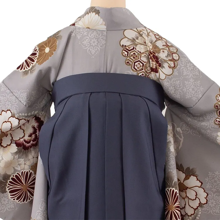 卒業袴レンタル二尺袖 グレー 牡丹と菊 2095