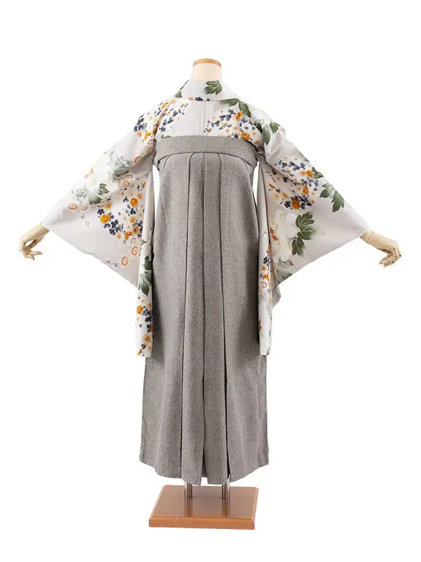 卒業袴レンタル二尺袖 グレージュ 牡丹と梅 2097
