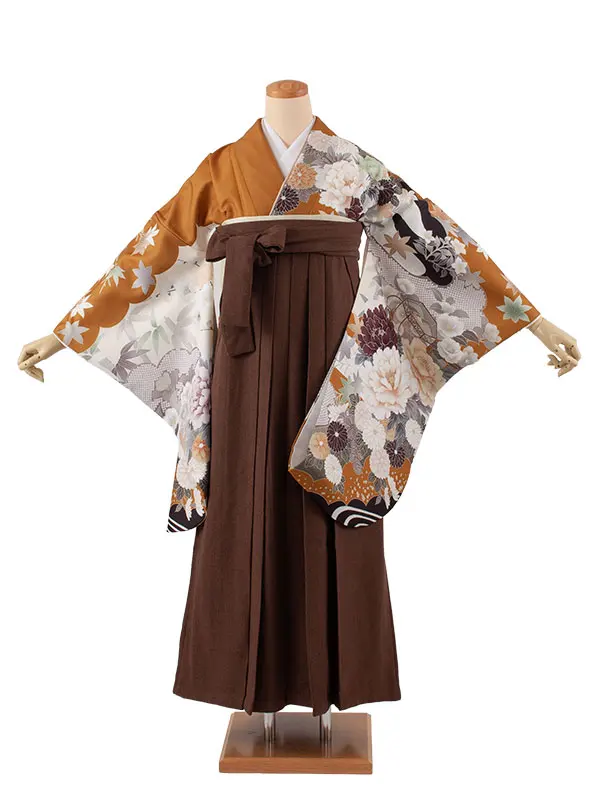 卒業袴レンタル二尺袖 山吹色 牡丹 2100