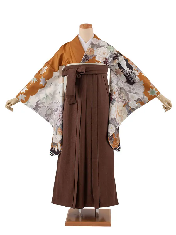 卒業袴レンタル二尺袖 山吹色 牡丹 2100