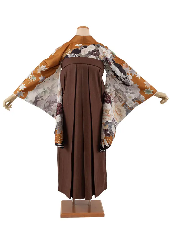 卒業袴レンタル二尺袖 山吹色 牡丹 2100