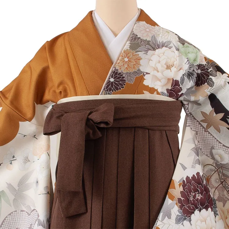 卒業袴レンタル二尺袖 山吹色 牡丹 2100