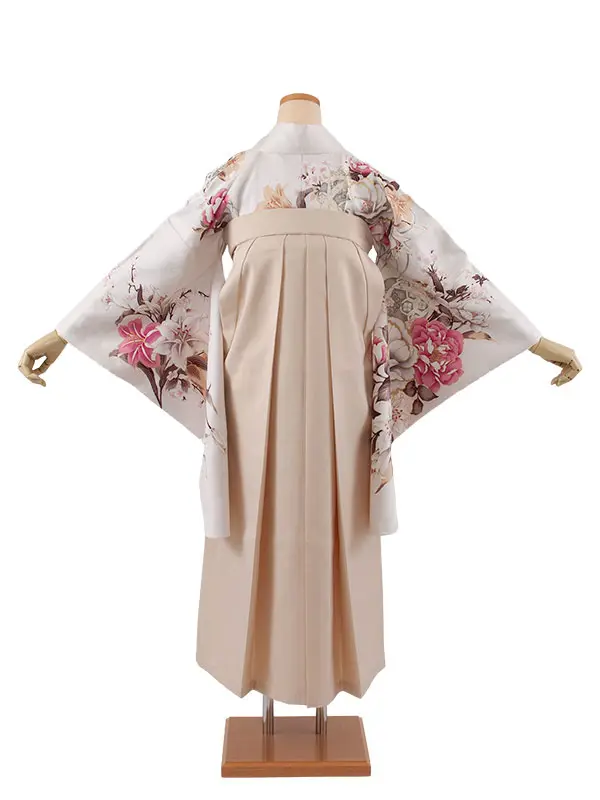 卒業袴レンタル二尺袖 白地 牡丹 百合 2103