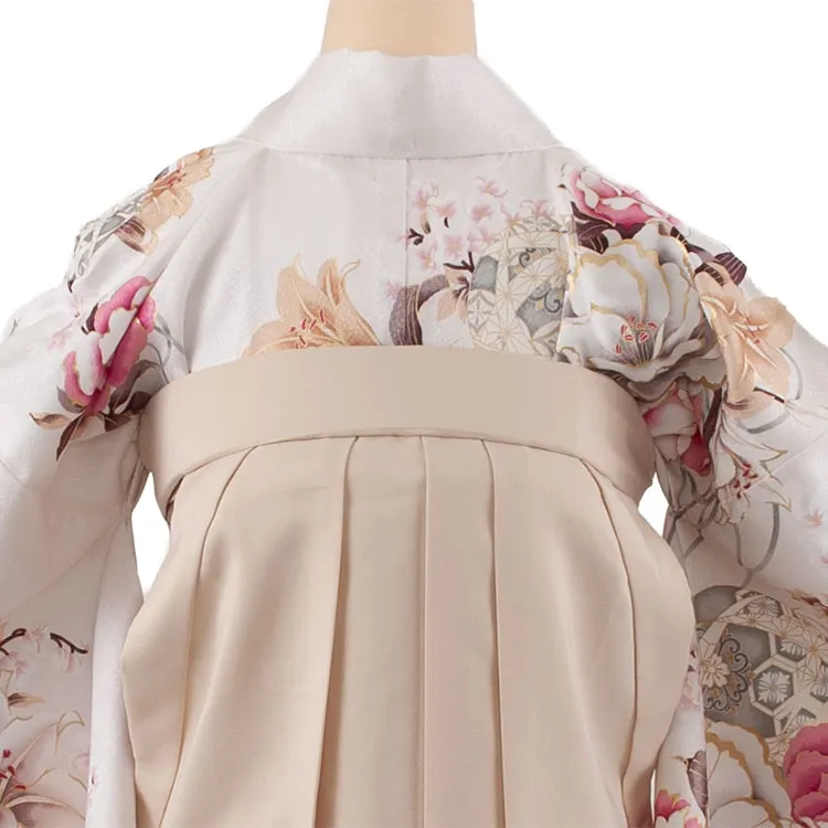 卒業袴レンタル二尺袖 白地 牡丹 百合 2103