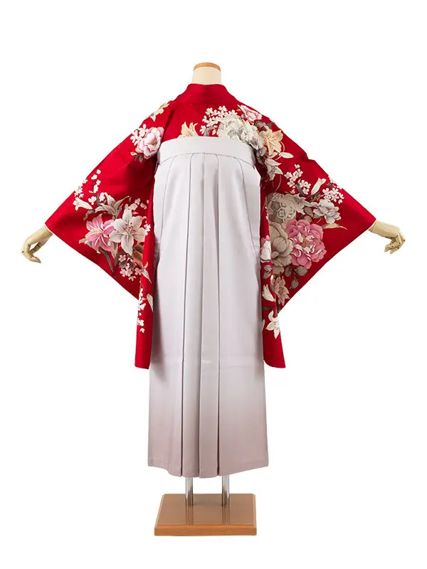 卒業袴レンタル二尺袖 赤地 牡丹 百合 2105