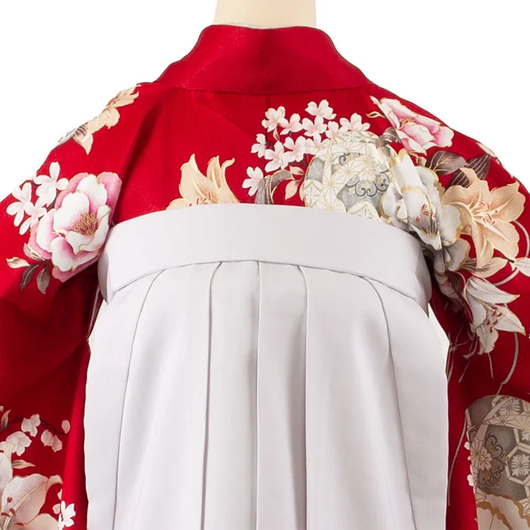 卒業袴レンタル二尺袖 赤地 牡丹 百合 2105