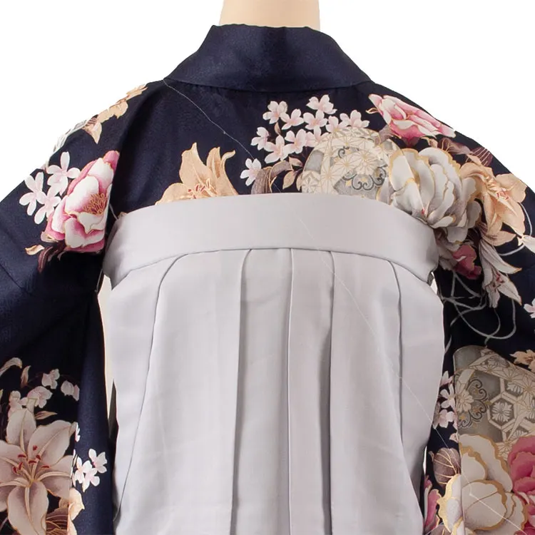 卒業袴レンタル二尺袖 紺地 牡丹 百合 2107