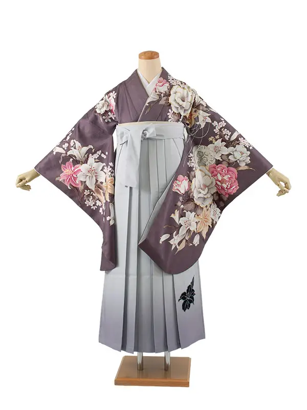 卒業袴レンタル二尺袖 くすみ紫 牡丹 百合 2110