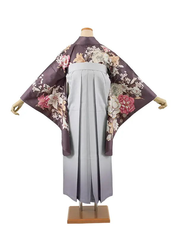 卒業袴レンタル二尺袖 くすみ紫 牡丹 百合 2110