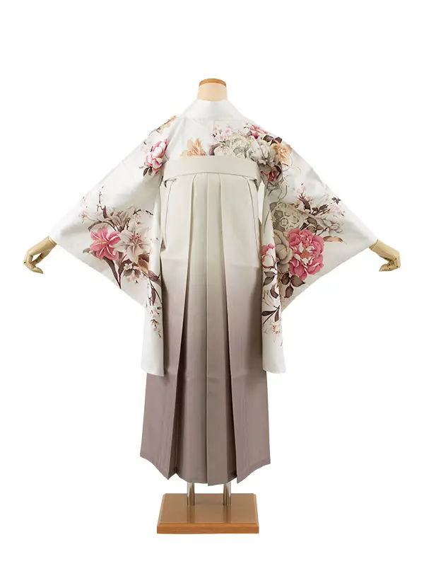 卒業袴レンタル二尺袖 白地 牡丹 百合 2112