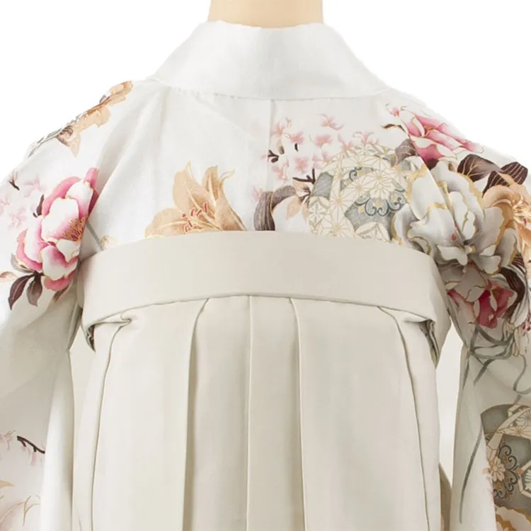 卒業袴レンタル二尺袖 白地 牡丹 百合 2112