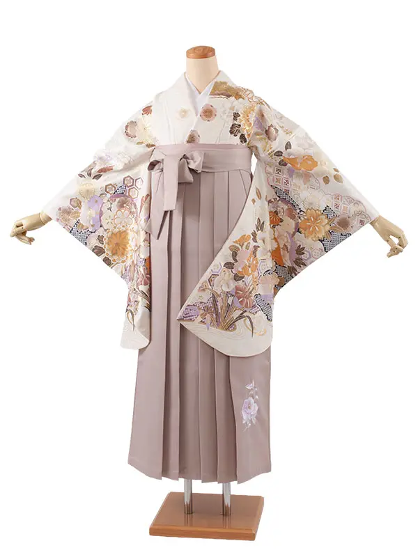 卒業袴レンタル二尺袖 オフホワイト 牡丹 2113