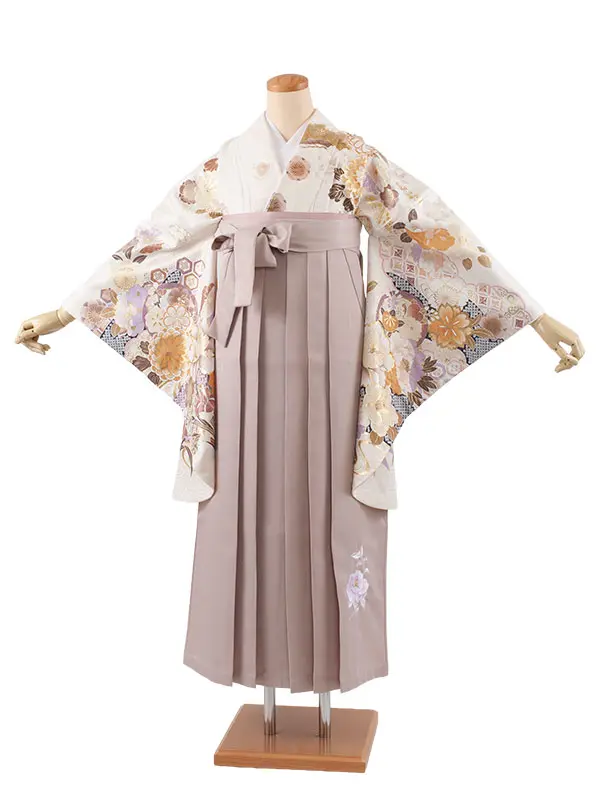 卒業袴レンタル二尺袖 オフホワイト 牡丹 2113