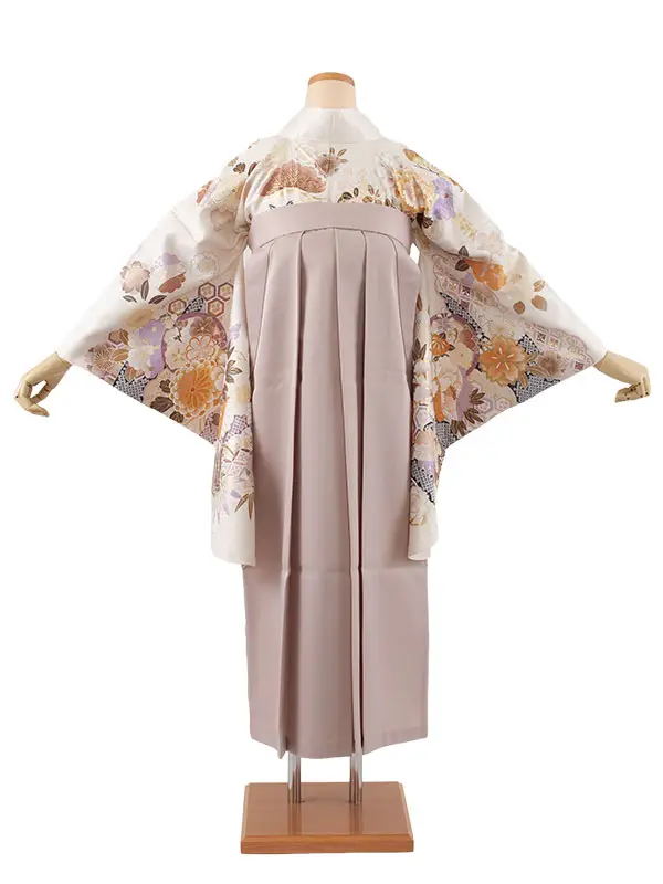 卒業袴レンタル二尺袖 オフホワイト 牡丹 2113