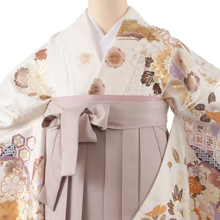 卒業袴レンタル二尺袖 オフホワイト 牡丹 2113