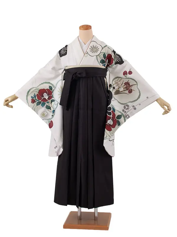 卒業袴レンタル二尺袖 白地 椿 2114