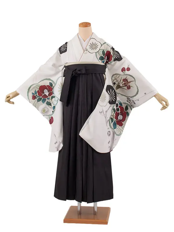 卒業袴レンタル二尺袖 白地 椿 2115