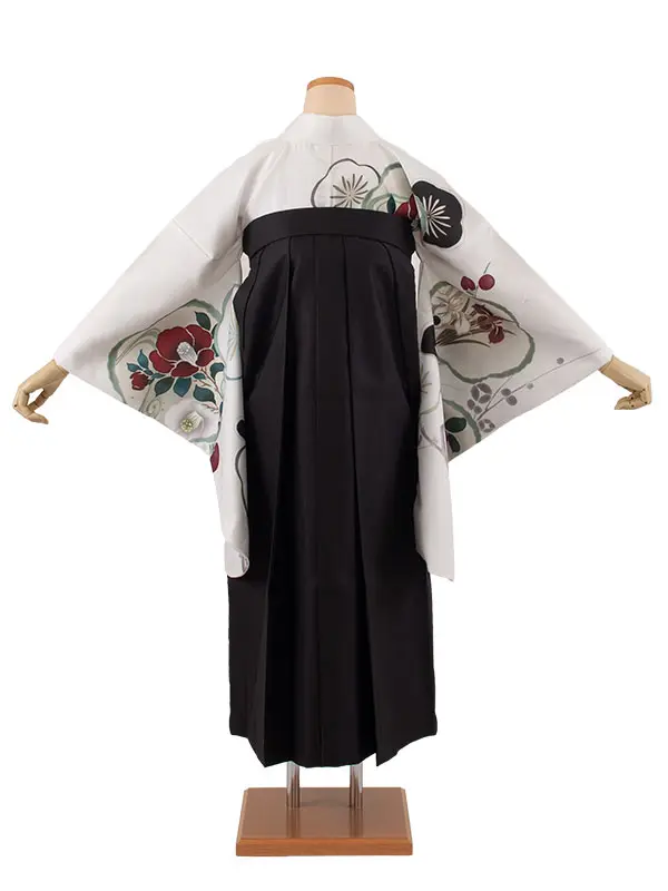 卒業袴レンタル二尺袖 白地 椿 2115