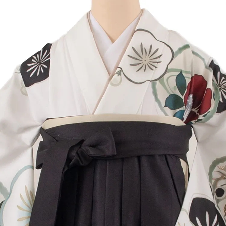 卒業袴レンタル二尺袖 白地 椿 2115