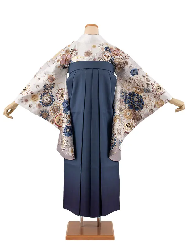 卒業袴レンタル二尺袖 白地 牡丹 桜 グラデーション袴 2116