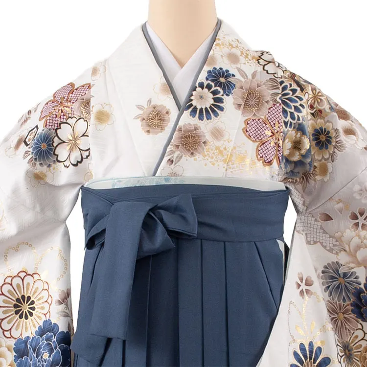 卒業袴レンタル二尺袖 白地 牡丹 桜 グラデーション袴 2116