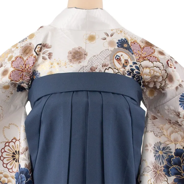 卒業袴レンタル二尺袖 白地 牡丹 桜 グラデーション袴 2116