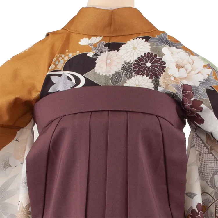 卒業袴レンタル二尺袖 山吹色 牡丹 2117