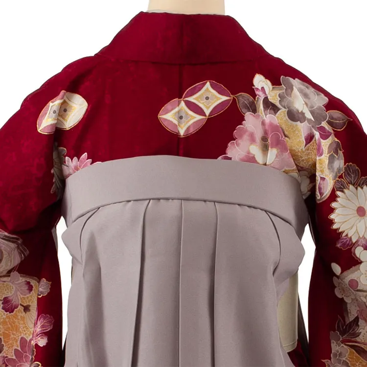 卒業袴レンタル二尺袖 ワインレッド 牡丹 梅 2118