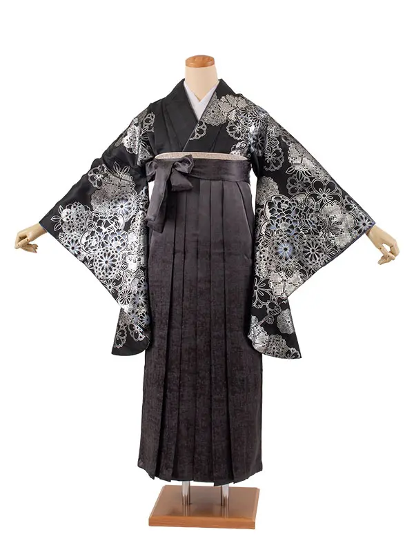 卒業袴レンタル二尺袖 黒地 菊 2122