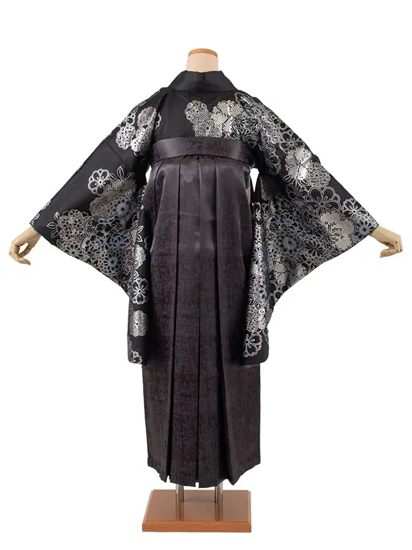 卒業袴レンタル二尺袖 黒地 菊 2122