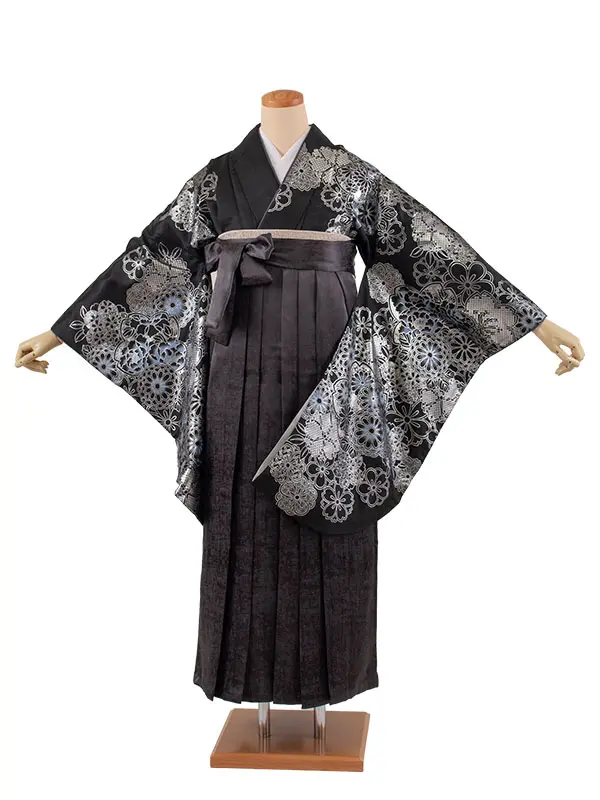 卒業袴レンタル二尺袖 黒地 菊 2123