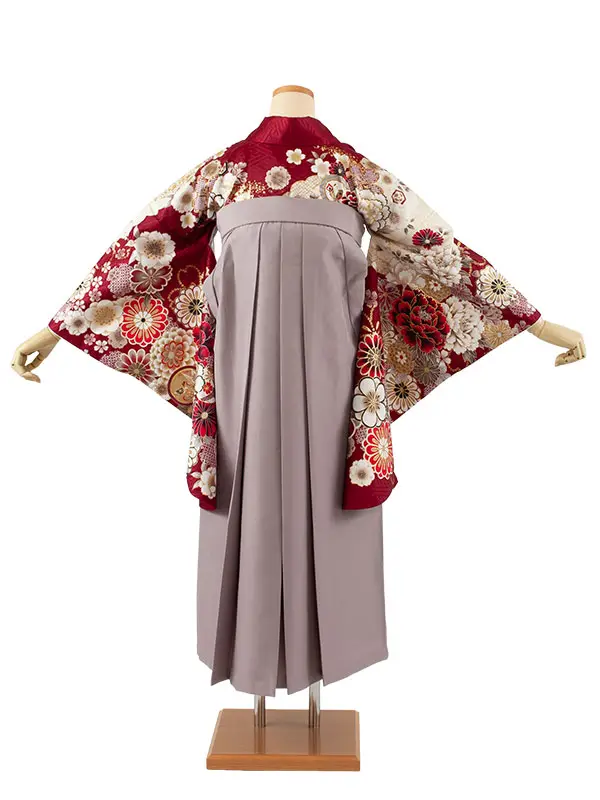 卒業袴レンタル二尺袖 ワインレッド 牡丹 桜 2124