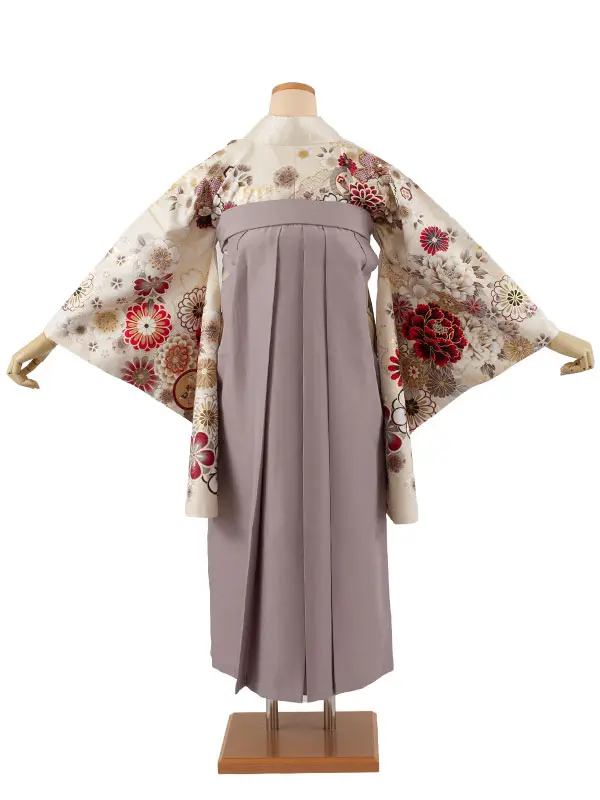 卒業袴レンタル二尺袖 クリーム 牡丹 桜 2125