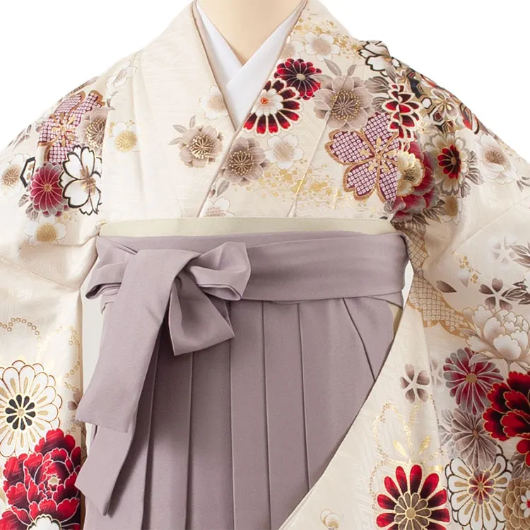 卒業袴レンタル二尺袖 クリーム 牡丹 桜 2125