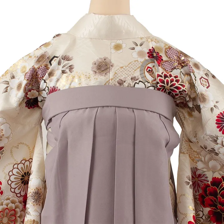 卒業袴レンタル二尺袖 クリーム 牡丹 桜 2125