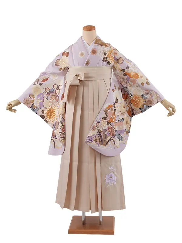 卒業袴レンタル二尺袖 薄紫 牡丹 2126