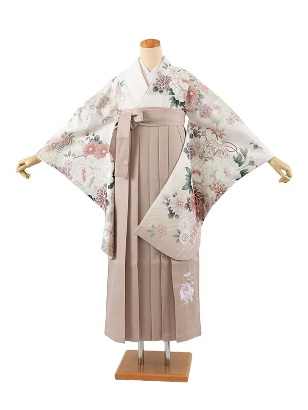卒業袴レンタル二尺袖 白地 牡丹 桜 2127