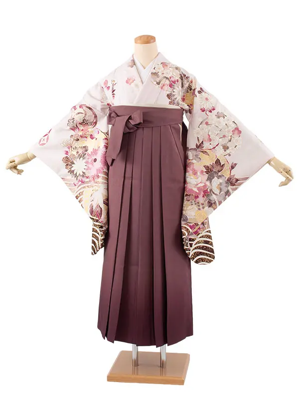 卒業袴レンタル二尺袖 薄ピンク 牡丹 梅 2129