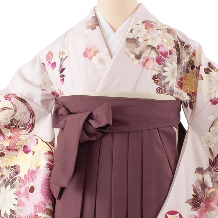 卒業袴レンタル二尺袖 薄ピンク 牡丹 梅 2129