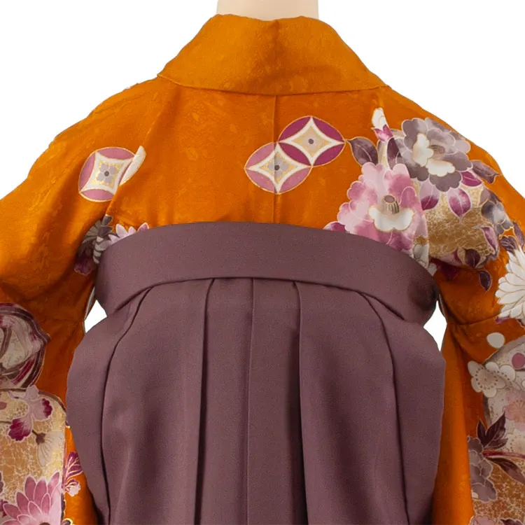 卒業袴レンタル二尺袖 橙色 牡丹 梅 2131